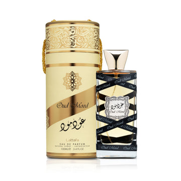 Lattafa Perfumes Oud Mood for Unisex Eau de Parfum perfume bottle and packaging