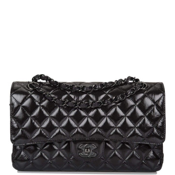 Chanel Shiny SO Black Crumpled Calfskin Quilted Medium Classic Double Flap Bag Black Hardware - Free Shipping USA