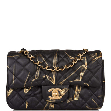 Chanel Mini Rectangular Flap Bag Black and Gold Aged Calfskin Antique Gold Hardware - Free Shipping USA