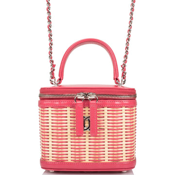 Chanel Pink Small Rattan Vanity Case Silver Hardware - Free Shipping USA