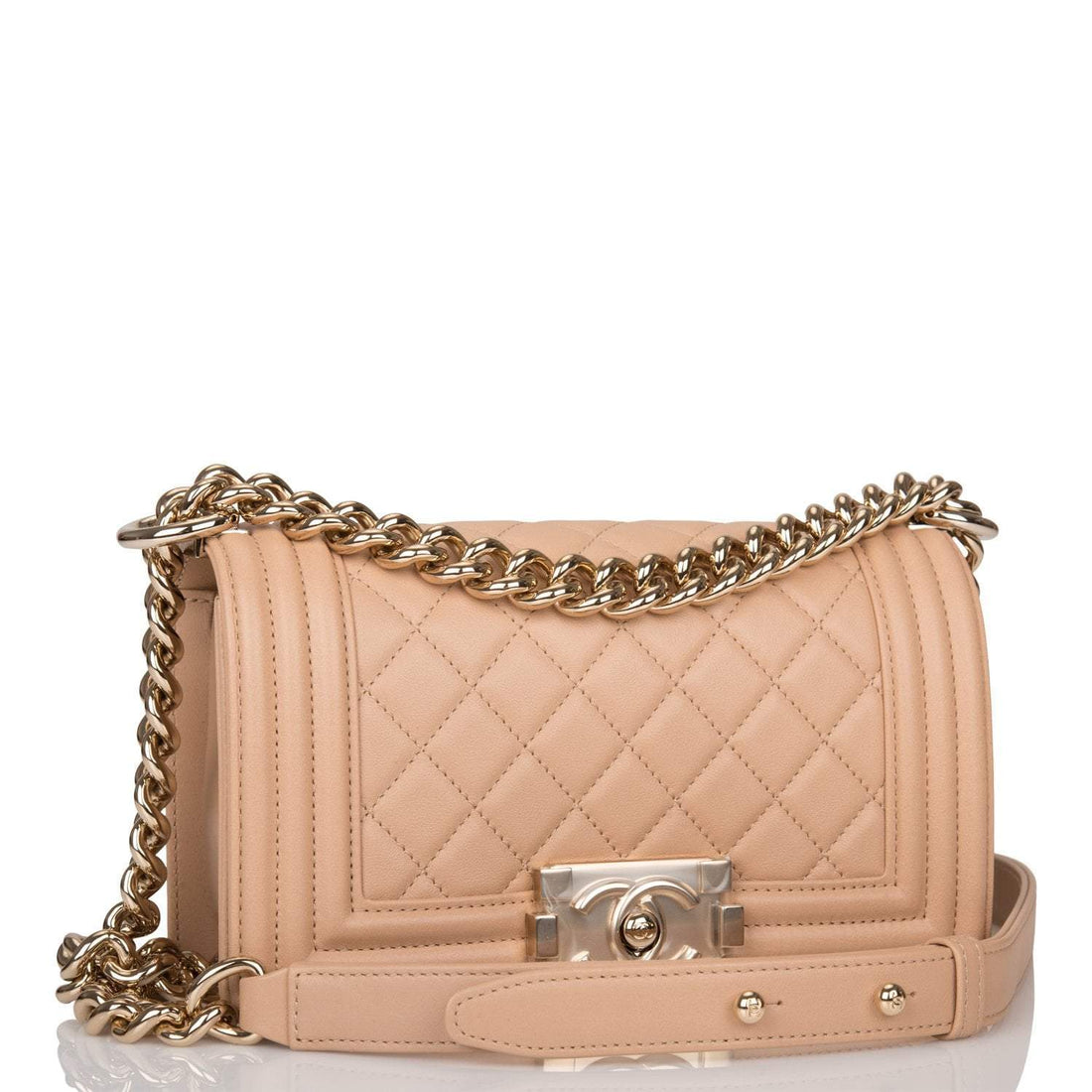 Chanel Camel Quilted Lambskin Small Boy Bag Light Gold Hardware - Free Shipping USA
