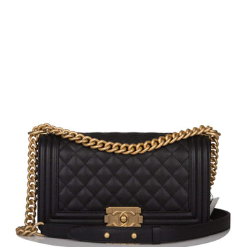 Chanel Black Quilted Caviar Medium Boy Bag Antique Gold Hardware - Free Shipping USA