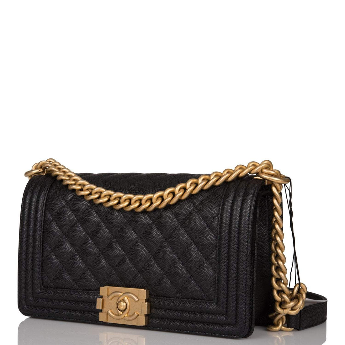 Chanel Black Quilted Caviar Medium Boy Bag Antique Gold Hardware - Free Shipping USA
