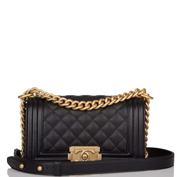 Chanel Small Boy Bag Black Caviar Antique Gold Hardware - Free Shipping USA