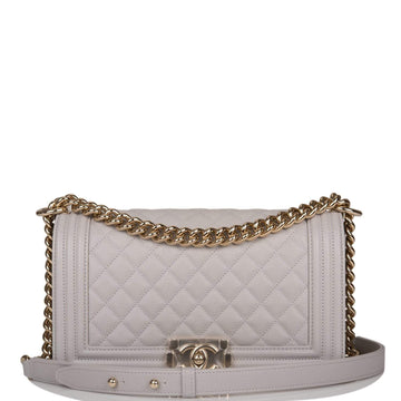 Chanel Medium Boy Bag Grey Quilted Caviar Light Gold Hardware - Free Shipping USA