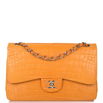 Chanel Orange Alligator Jumbo Classic Double Flap Bag Silver Hardware - Free Shipping USA