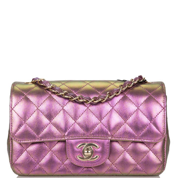 Chanel Mini Rectangular Flap Bag Purple Iridescent Lambskin Light Gold Hardware - Free Shipping USA