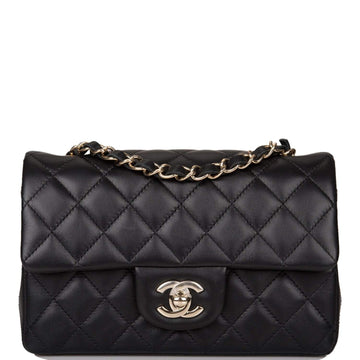 Chanel Black Quilted Lambskin Rectangular Mini Classic Flap Bag Light Gold Hardware - Free Shipping USA