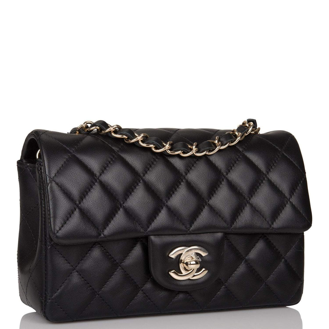 Chanel Black Quilted Lambskin Rectangular Mini Classic Flap Bag Light Gold Hardware - Free Shipping USA