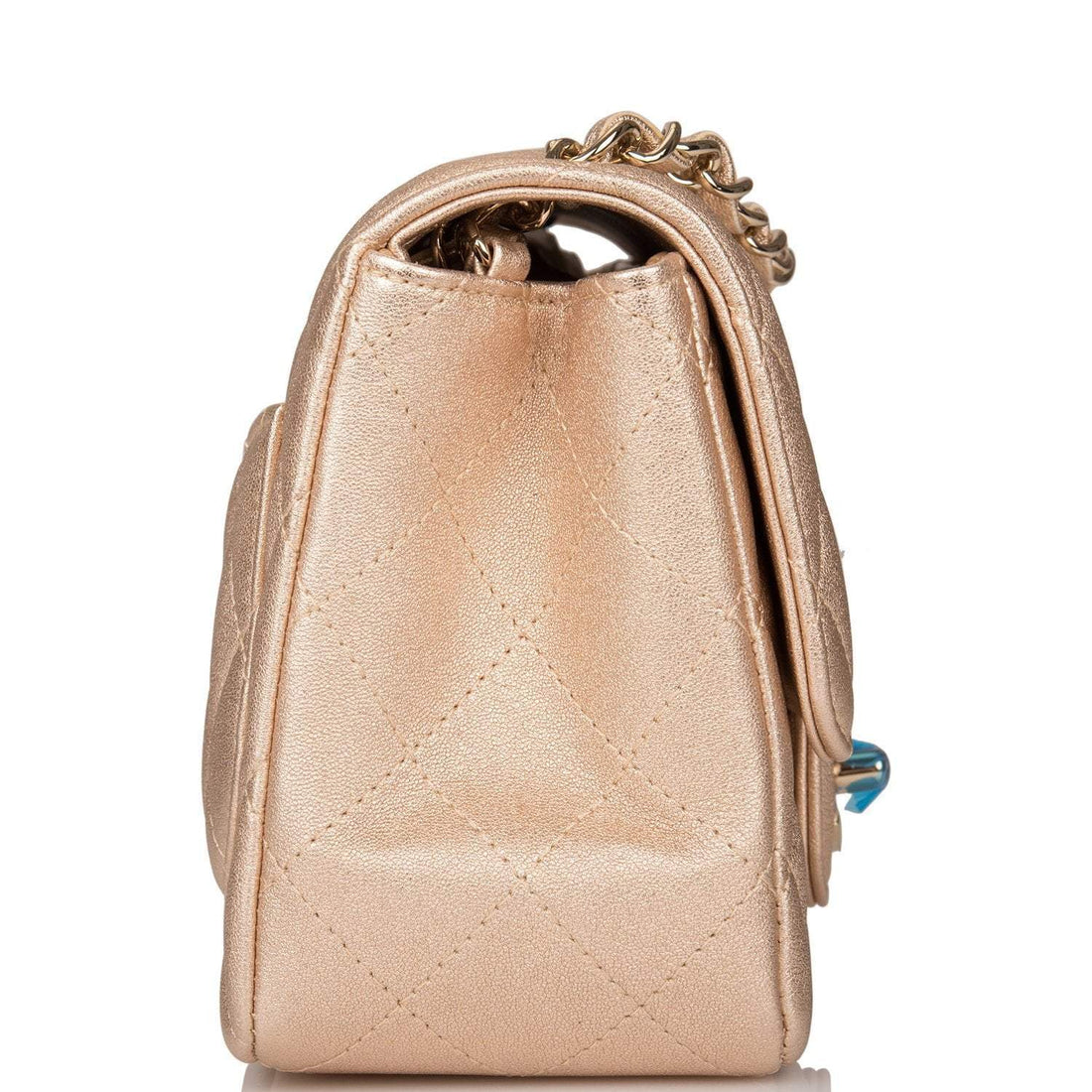 Chanel Gold Metallic Quilted Lambskin Square Mini Classic Flap Bag Light Gold Hardware - Free Shipping USA