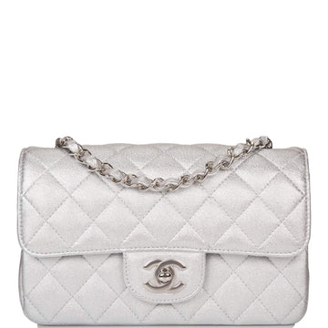 Chanel Silver Metallic Quilted Lambskin Rectangular Mini Classic Flap Bag Silver Hardware - Free Shipping USA