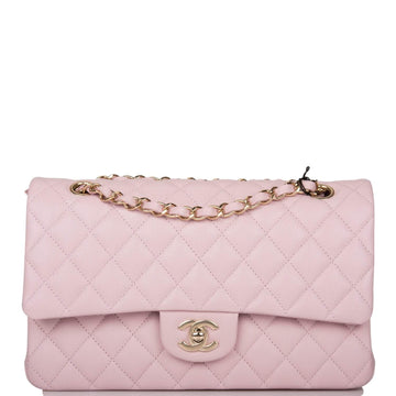 Chanel Rose Clair Quilted Caviar Medium Classic Double Flap Bag Light Gold Hardware - Free Shipping USA