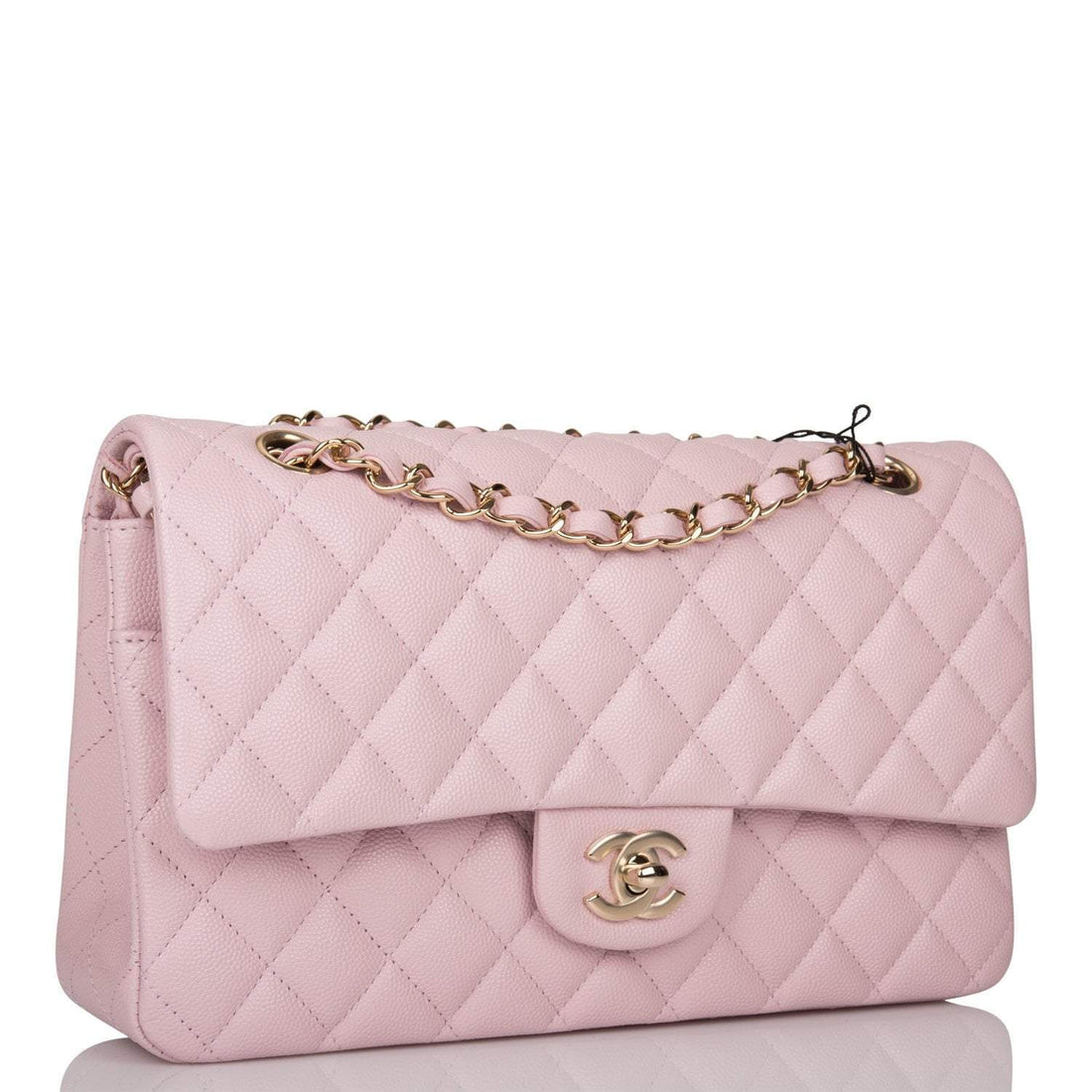 Chanel Rose Clair Quilted Caviar Medium Classic Double Flap Bag Light Gold Hardware - Free Shipping USA