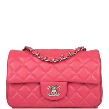 Chanel Pink Quilted Lambskin Rectangular Mini Classic Flap Bag Silver Hardware - Free Shipping USA
