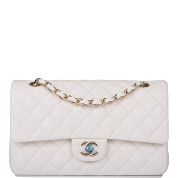 Chanel White Quilted Caviar Medium Classic Double Flap Bag Gold Hardware - Free Shipping USA