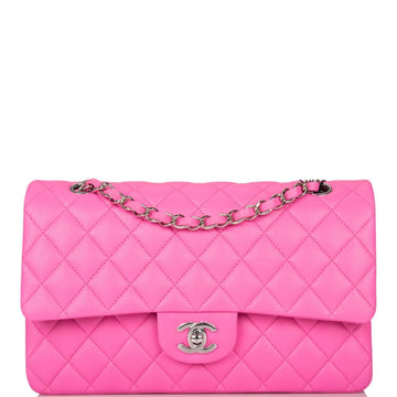 Chanel Neon Pink Quilted Lambskin Medium Classic Double Flap Bag Silver Hardware - Free Shipping USA