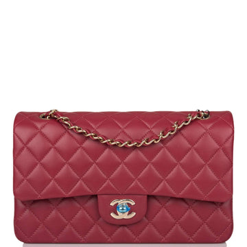 Chanel Medium Classic Double Flap Bag Burgundy Lambsking Light Gold Hardware - Free Shipping USA