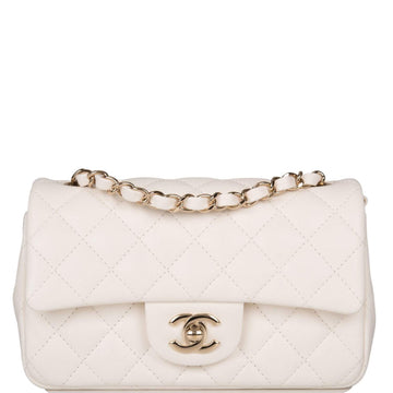 Chanel White Quilted Lambskin Rectangular Mini Classic Flap Bag Light Gold Hardware - Free Shipping USA