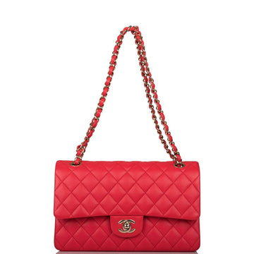 Chanel Medium Classic Double Flap Bag Red Quilted Caviar Light Gold Hardware - Free Shipping USA