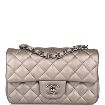Chanel Mini Rectangular Flap Bag Ruthenium Metallic Lambskin Silver Hardware - Free Shipping USA
