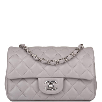 Chanel Light Grey Quilted Lambskin Rectangular Mini Classic Flap Bag Silver Hardware - Free Shipping USA