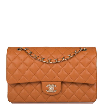 Chanel Caramel Brown Quilted Caviar Medium Classic Double Flap Bag Light Gold Hardware - Free Shipping USA