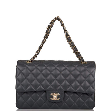Chanel Medium Classic Double Flap Bag Dark Grey Caviar Light Gold Hardware - Free Shipping USA