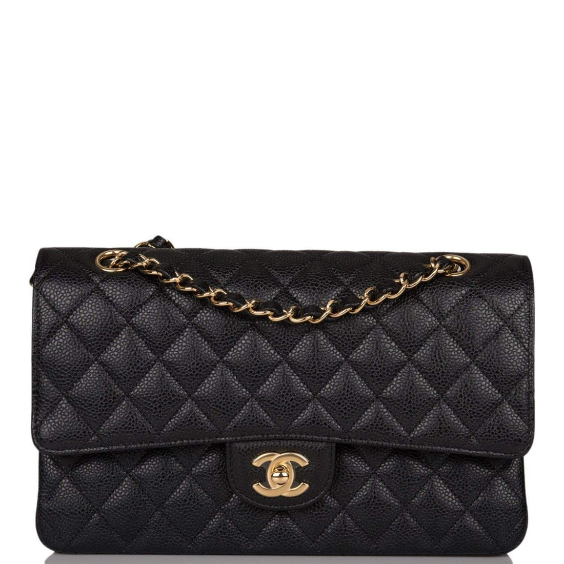 Chanel Black Quilted Caviar Medium Classic Double Flap Bag Gold Hardware - Free Shipping USA