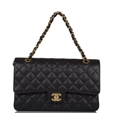 Chanel Black Quilted Caviar Medium Classic Double Flap Bag Gold Hardware - Free Shipping USA