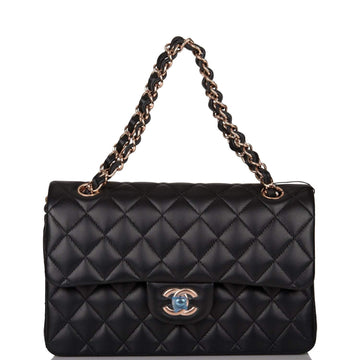 Chanel Small Classic Double Flap Bag Black Lambskin Rose Gold Hardware - Free Shipping USA