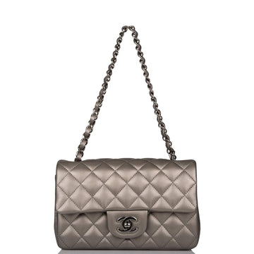 Chanel Mini Rectangular Flap Bag Ruthenium Lambskin Silver Hardware - Free Shipping USA