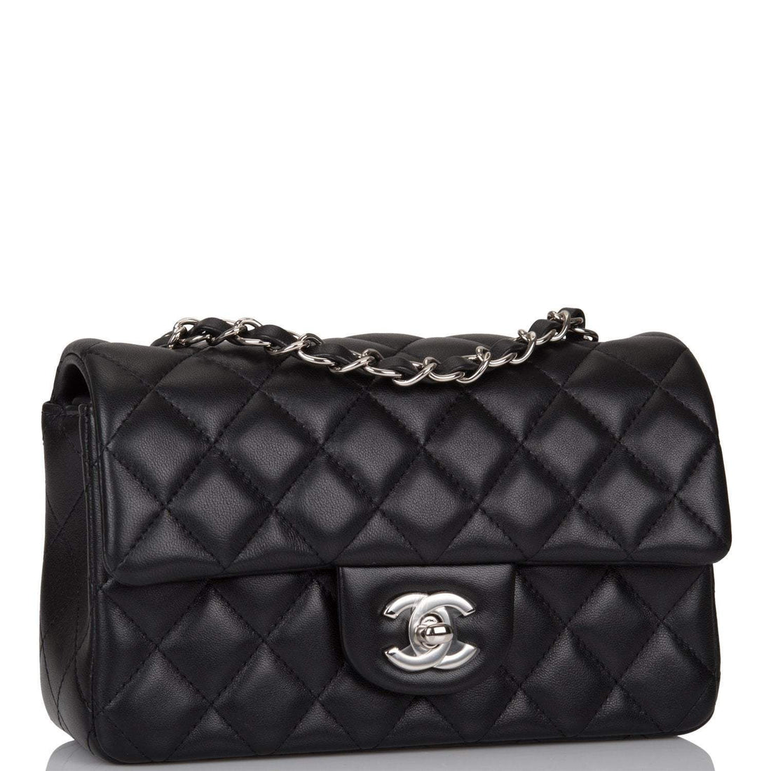 Chanel Black Quilted Lambskin Rectangular Mini Classic Flap Bag Silver Hardware - Free Shipping USA