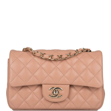 Chanel Beige Quilted Lambskin Rectangular Mini Classic Flap Bag Light Gold Hardware - Free Shipping USA
