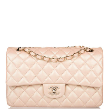 Chanel Medium Classic Double Flap Bag Beige Iridescent Calfskin Light Gold Hardware - Free Shipping USA