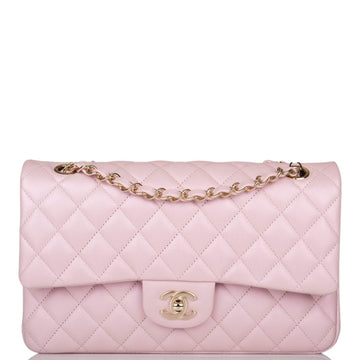 Chanel Medium Classic Double Flap Bag Pink Iridescent Lambskin Light Gold Hardware - Free Shipping USA