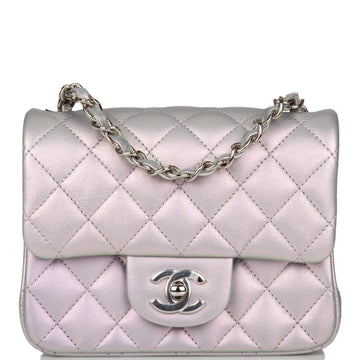 Chanel Mini Square Flap Bag Lavender Iridescent Lambskin Silver Hardware - Free Shipping USA