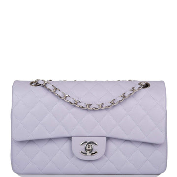 Chanel Medium Classic Double Flap Bag Lavender Quilted Caviar Silver Hardware - Free Shipping USA