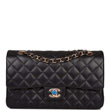 Chanel Medium Classic Double Flap Bag Black Quilted Lambskin Rose Gold Hardware - Free Shipping USA