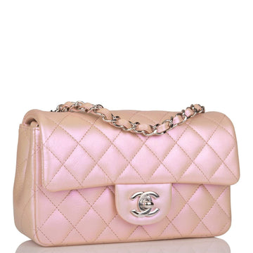 Chanel Mini Rectangular Flap Bag Pink Iridescent Lambskin Silver Hardware - Free Shipping USA