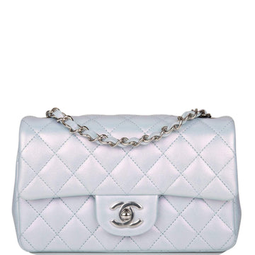 Chanel Mini Rectangular Flap Bag Blue Iridescent Lambskin Silver Hardware - Free Shipping USA