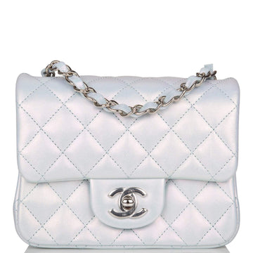 Chanel Mini Square Flap Bag Blue Iridescent Lambskin Silver Hardware - Free Shipping USA