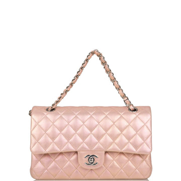 Chanel Medium Classic Double Flap Bag Pink Iridescent Lambskin Silver Hardware - Free Shipping USA