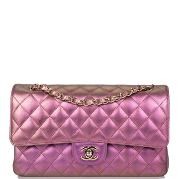Chanel Medium Classic Double Flap Bag Purple Iridescent Lambskin Light Gold Hardware - Free Shipping USA