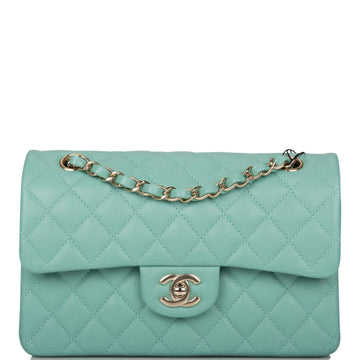 Chanel Light Green Quilted Caviar Small Classic Double Flap Bag Light Gold Hardware - Free Shipping USA