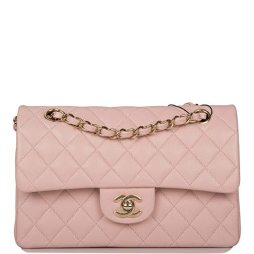 Chanel Rose Clair Quilted Caviar Small Classic Double Flap Bag Light Gold Hardware - Free Shipping USA