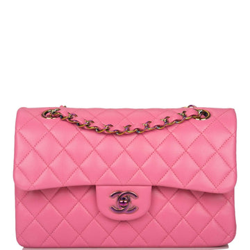 Chanel Pink Quilted Lambskin Small Classic Double Flap Bag Rainbow Hardware - Free Shipping USA