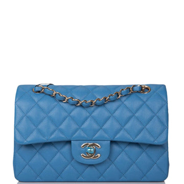 Chanel Blue Quilted Caviar Small Classic Double Flap Bag Light Gold Hardware - Free Shipping USA