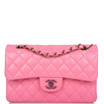 Chanel Pink Quilted Lambskin Small Classic Double Flap Bag Rainbow Hardware - Free Shipping USA
