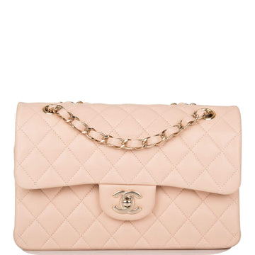 Chanel Beige Quilted Lambskin Small Classic Double Flap Bag Light Gold Hardware - Free Shipping USA