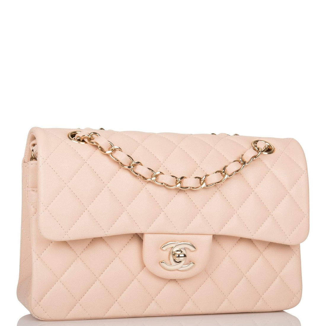 Chanel Beige Quilted Lambskin Small Classic Double Flap Bag Light Gold Hardware - Free Shipping USA